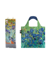 Dovanų rinkinys Žvakė FLATYZ „Vincent van Gogh – Irises“, 15 cm + LOQI pirkinių krepšys „VINCENT VAN GOGH Irises Recycled Bag“