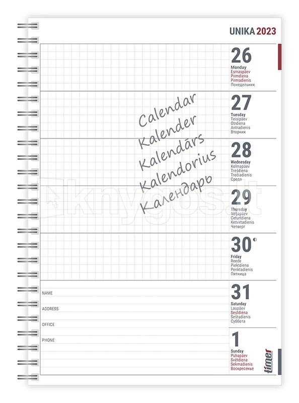 Papildas-kalendorius UNIKA WEEK A5 2023 m. | Knygos.lt