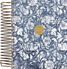 Niv, Journal the Word Bible, Spiral-Bound Edition, Double-Column, Hardcover Spiral, Blue Floral, Red Letter, Comfort Print
