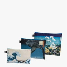 LOQI užsegamų krepšelių rinkinys smulkiems daiktams „Museum Hokusai“