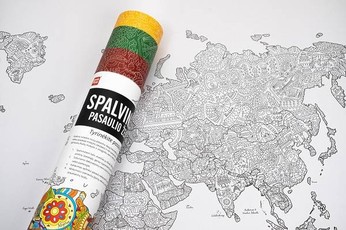 Spalvinamas terapinis pasaulio žemėlapis lietuvių kalba 58,5 x 84 cm