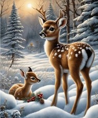 Deimantinė mozaika - Elnias sniege