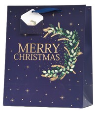 Kalėdinis dovanų maišelis „Merry Christmas“, mėlynas, 22,9 cm