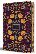 KJV Holy Bible, Large Print Handy Size Format, Hardcover, Deep Plum Folk Floral with Page Edge Design, Thumb Index, Ribbon Marker, and Red Letter