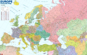 Europos politinis žemėlapis su pašto kodais. Sieninis. M 1:6 000 000