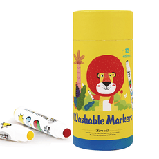 Lengvai išsiplaunantys flomasteriai su apvaliu galiuku JARMELO, 12 spalvų