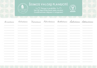 ŠEIMOS VALGIŲ PLANUOTĖ: patogus ir praktiškas bloknotas su magnetuku! Net 52 nuplėšiami lapai, skirti kiekvienai metų savaitei, gardžioms idėjoms ir planuojamų gaminti patiekalų receptams!