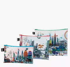 LOQI užsegamų krepšelių rinkinys smulkiems daiktams „World Skyline“