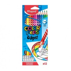 Spalvoti pieštukai su trintuku OOPS MAPED 12 sp.