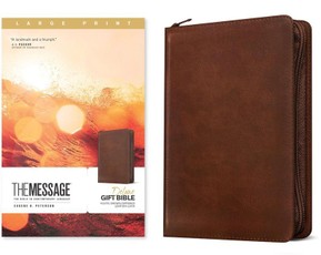 The Message Deluxe Gift Zipper Bible, Large Print (Leather-Look, Rustic Brown)