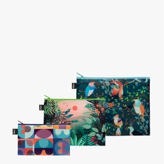 LOQI užsegamų krepšelių rinkinys „HVASS&HANNIBAL Grid, Arbaro, Birds Zip Pockets“