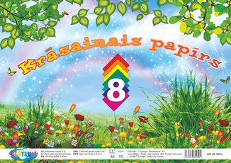 Spalvotas popierius vienpusis A4, 8 lapai/spalvos