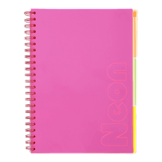 Sąsiuvinis su spirale, plastikiniu viršeliu NEON A4 120lap., lang., rausvas