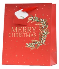 Kalėdinis dovanų maišelis „Merry Christmas“, raudonas, 22,9 cm