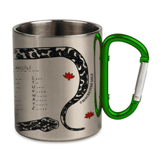 Metalinis puodelis „Magnetinė sala. Morzės abėcėlė“, su žalia ąsele–karabinu, 300 ml