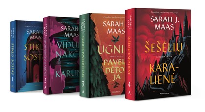 Sarah J. Maas 4 knygų rinkinys: Stiklo sostas + Vidurnakčio karūna + Ugnies paveldėtoja + Šešėlių karalienė
