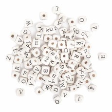 Karoliukai mediniai balti RAIDĖS 10mm 100vnt