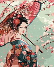 Tapyba pagal skaičius: DAMA SU KIMONO art_selena_ua 40x50 dėžutėje
