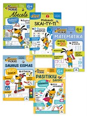 Serijos „Šuniukas Mokas“ 5 knygelių rinkinys: Matematika nuo 6 m. + Abėcėlė + Mokausi skaityti (2) + Pasitikiu savimi + Saugus eismas