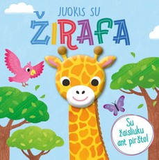 Juokis su žirafa. Su žaisliuku ant piršto