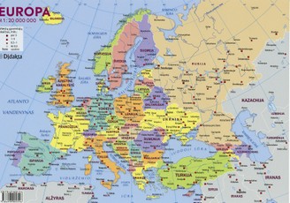 Europos politinis žemėlapis (su šalių vėliavomis, A4)