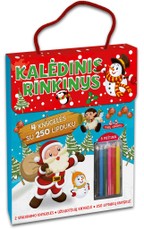 Kalėdinis rinkinys: 4 knygelės su 250 lipdukų + spalvoti pieštukai. 4-5 m. vaikams