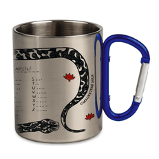 Metalinis puodelis „Magnetinė sala. Morzės abėcėlė“, su mėlyna ąsele–karabinu, 300 ml