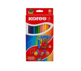 Spalvoti pieštukai su drožtuku JUMBO KORES 12 sp.