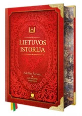 LIETUVOS ISTORIJA. XXL riboto tiražo kolekcinis A. Šapokos knygos leidimas + trispalvė šilko juostelė + metalo kampai + Žalgirio mūšį vaizduojanti puslapių briauna