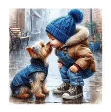 Deimantinė mozaika - Berniukas ir šuo Jorkšyras