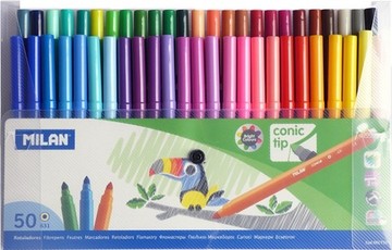 Flomasteriai Milan, 50 spalvų plastikinėje dėžutėje