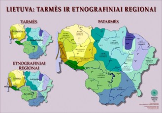 Lietuva. Tarmės ir etnografiniai regionai. Žemėlapis