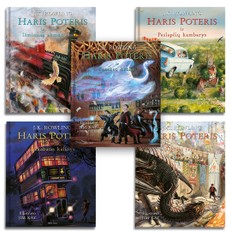 Hario Poterio 5 iliustruotų knygų rinkinys: Haris Poteris ir Išminties akmuo + Haris Poteris ir Paslapčių kambarys + Haris Poteris ir Azkabano kalinys + Haris Poteris ir Ugnies taurė + Haris Poteris ir Fenikso brolija