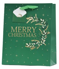 Kalėdinis dovanų maišelis „Merry Christmas“, žalias, 22,9 cm
