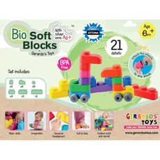 Minkštų kaladėlių rinkinys su ratukais, 21 kaladėlė