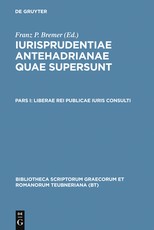 Iurisprudentia Antehadrianae Quae Supersunt, Vol. I