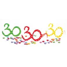 Popieriniai akiniai „30 metų“, 3 spalvų, 6 vnt.