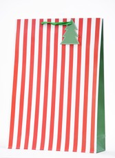 Kalėdinis dovanų maišelis „Stripes“, raudona/balta, 32,4 cm