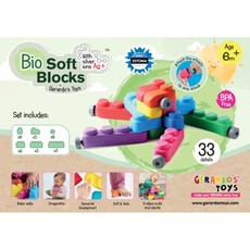 Minkštų kaladėlių rinkinys su ratukais, 33 kaladėlės