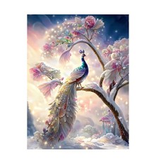 Deimantinė mozaika - Paukštis peacock ant šakos
