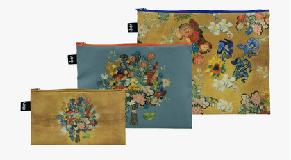 LOQI užsegamų krepšelių rinkinys „VAN GOGH MUSEUM Flower Recycled Zip Pockets“