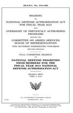 Hearing on National Defense Authorization Act for Fiscal Year 2015 and oversight of previously authorized programs before the Committee on Armed Services, House of Representatives, One Hundred Thirteenth Congress, second session