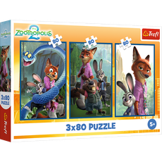 TREFL DISNEY Dėlionių rinkinys „Zootropolis“, 3 x 80 det.
