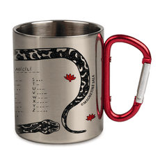 Metalinis puodelis „Magnetinė sala. Morzės abėcėlė“, su raudona ąsele–karabinu, 300 ml