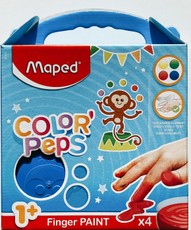 Piešimas pirštais, guašas 4 spalvos po 80ml MAPED, naudojimui nuo 1 metų
