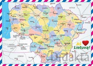Žemėlapis - atvirlaiškis „Aš myliu Lietuvą“