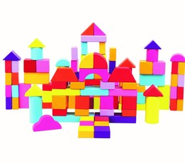 Spalvotos medinės kaladėlės BINO, 100 vnt.