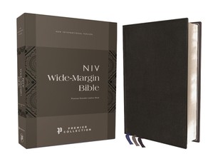 Niv, Wide Margin Bible, Premium Goatskin Leather, Black, Premier Collection, Red Letter, Art Gilded Edges, Comfort Print
