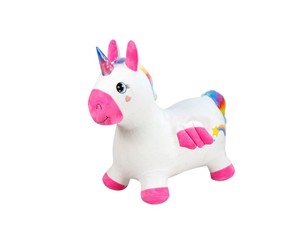 Pliušinis šokinėjantis žaislas su pompa - vienaragis