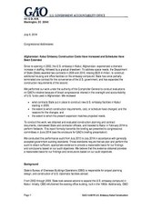 Afghanistan - Kabul embassy constructions costs have increased and schedules have been extended /